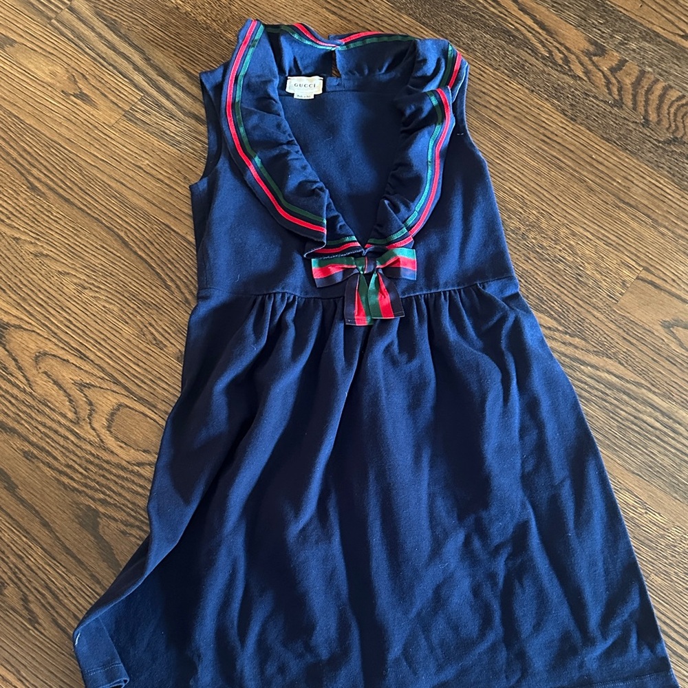 Gucci Navy Blue Kids Dress with Ruffle and Bow